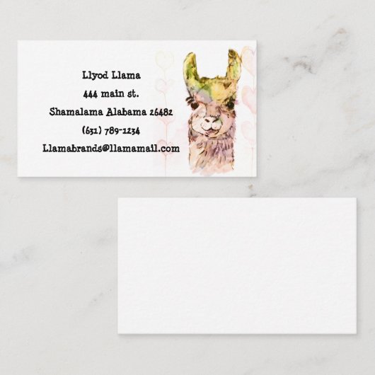 Lloyd llama Standard, 3,5" x 2,0" Visitenkarte (Vorne/Hinten)