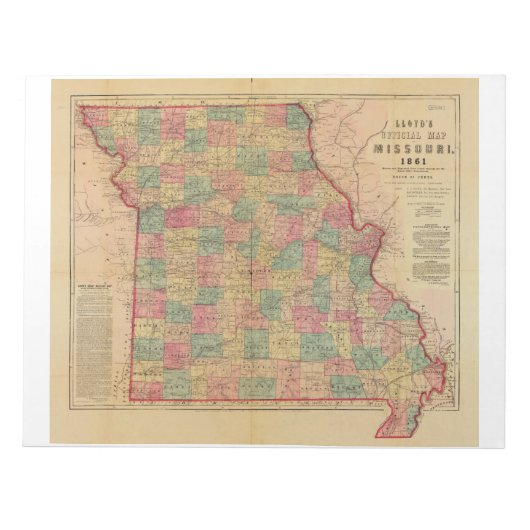 Lloyd's Offical Map of Missouri (1861) Notizblock (Vorderseite)