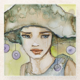 llustration eines schönen, empfindlichen Mädchen Glasuntersetzer