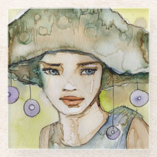 llustration eines schönen, empfindlichen Mädchens Glasuntersetzer (Vorderseite)
