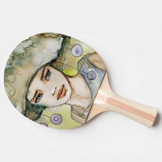 llustration eines schönen, empfindlichen Mädchens Tischtennis Schläger (Seitenansicht)