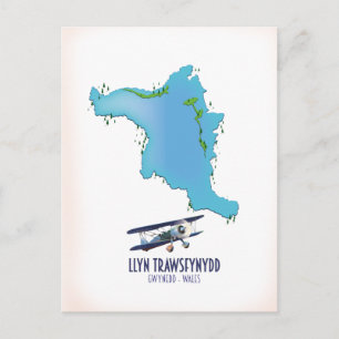 Llyn Trawsfynydd Gwynedd Wales map Postkarte