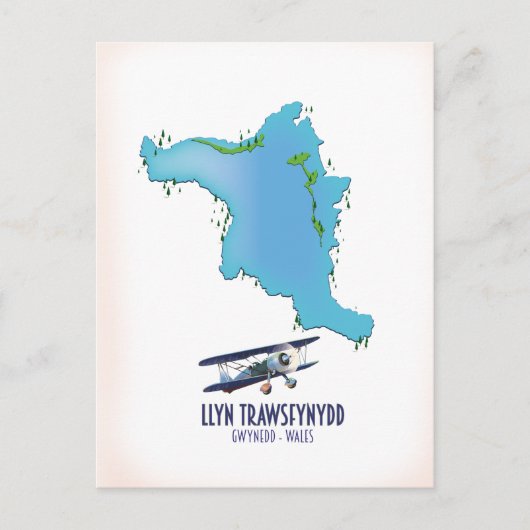 Llyn Trawsfynydd Gwynedd Wales map Postkarte (Vorderseite)