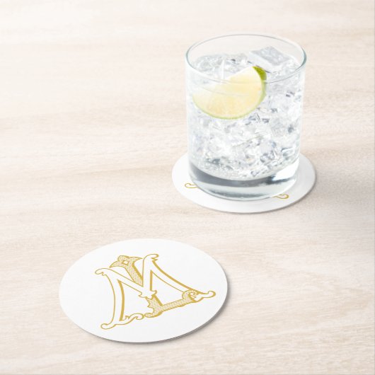 LM- oder ML-Monogramm-Untersetzer, antike, in Gold Runder Pappuntersetzer (Vor Ort)