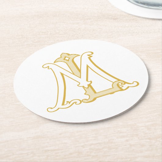 LM- oder ML-Monogramm-Untersetzer, antike, in Gold Runder Pappuntersetzer (Angewinkelt)