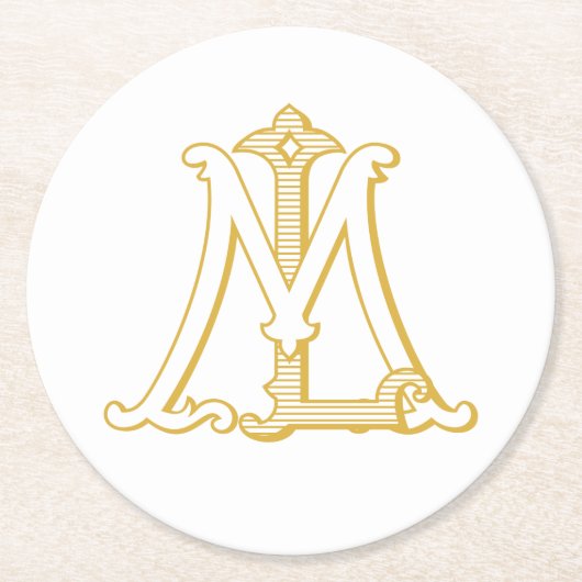 LM- oder ML-Monogramm-Untersetzer, antike, in Gold Runder Pappuntersetzer (Vorderseite)