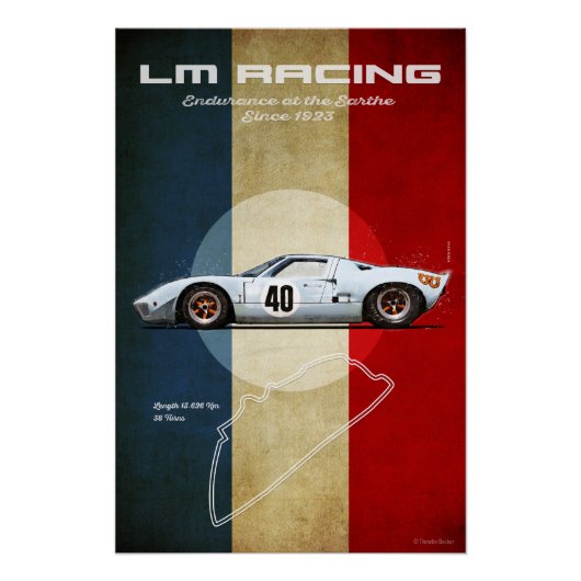 LM Racing Ford GT40 Blue and Orange Poster (Vorderseite)