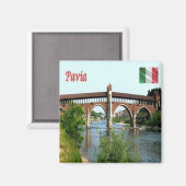 LMD044 PAVIA, The Covered Bridge, Italien, Kühlsch Magnet (Vorderseite/Rückseite)