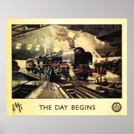 LMS Train THE DAY BEGINNT Vintages Eisenbahnplakat Poster