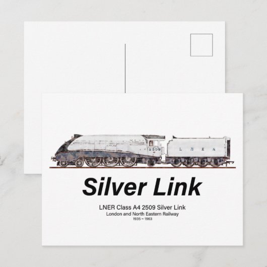 LNER Klasse A4 2509 Silberverbindung-Dampflokomoti Postkarte (Vorne/Hinten)