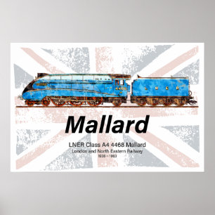 LNER-Klasse-A4-Mallard-Lokomotivenprofil mit Flagg Poster