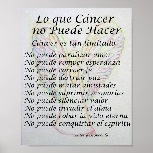 Lo que Cancer no Puede Hacer Gedicht Poster Print (Vorne)