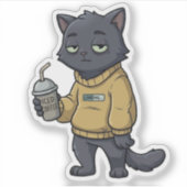 Loading Black Cat Iced Coffee Introvert Sticker (Vorderseite)