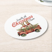 Loads of Christmas Cheer Rabbits in Red Truck Runder Pappuntersetzer (Angewinkelt)