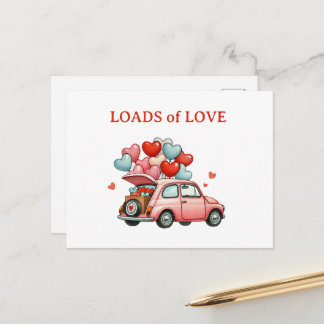 Loads of Love - Vintage-Auto-Herzballon-Postkarte Postkarte