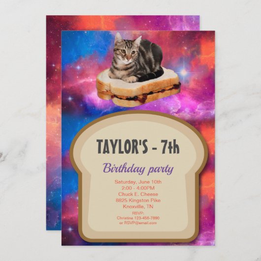 Loaf Brot Katze im Weltraum Einladung (Vorne/Hinten)