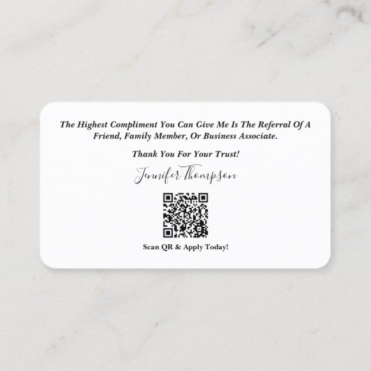 Loan Officer Business Card Visitenkarte (Rückseite)