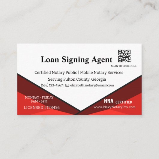 Loan Signing Agent Notary Card with QR Code Visitenkarte (Rückseite)