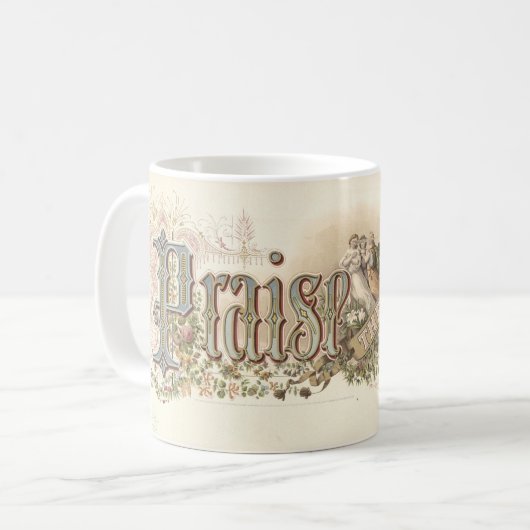 "Lob des Herrn" Vintage Christliche Kunst mutierte Kaffeetasse (Vorderseite Links)