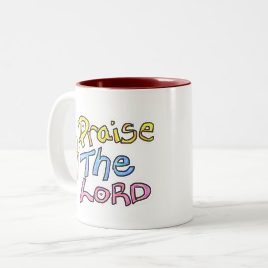 "Lob für den Herrn" Christliches Zitat Farbenfrohe Zweifarbige Tasse (Vorderseite Links)