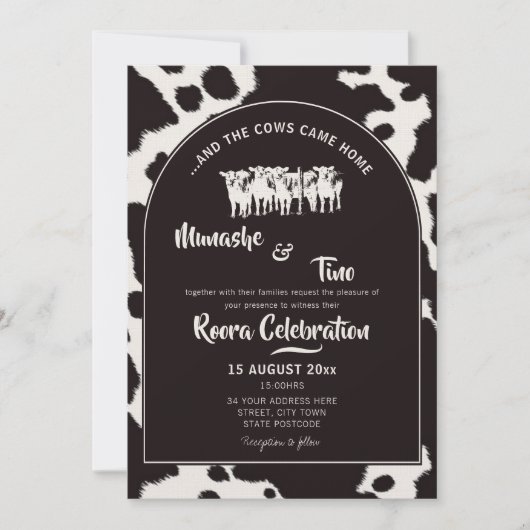 Lobola Roora African Traditional Wedding Cow Print Einladung (Vorderseite)