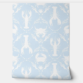 Lobster and Crab Pale Blue and White Tapete