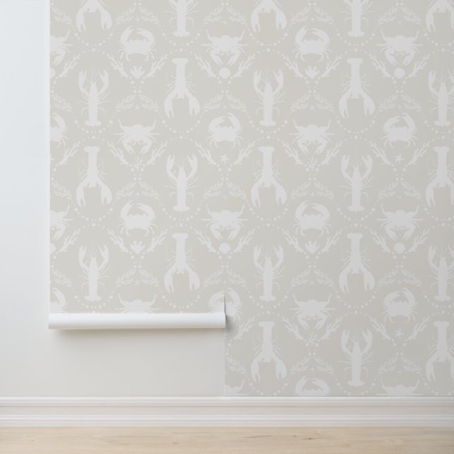 Lobster and Crabs in Light Beige and White Tapete (Anwendung)