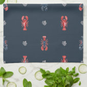 Lobster and Sea Coral Pattern on Navy Geschirrtuch (Gefaltet)