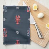 Lobster and Sea Coral Pattern on Navy Geschirrtuch (Viertel Falte)