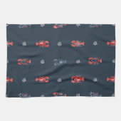 Lobster and Sea Coral Pattern on Navy Geschirrtuch (Horizontal)