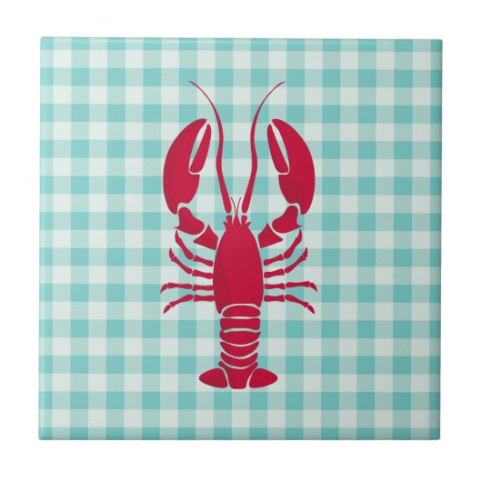 Lobster auf Blue Gingham Fliese (Vorderseite)