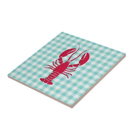 Lobster auf Blue Gingham Fliese (Seite)