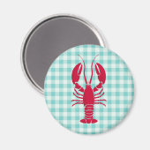Lobster auf Blue Gingham Magnet (Vorderseite/Rückseite)