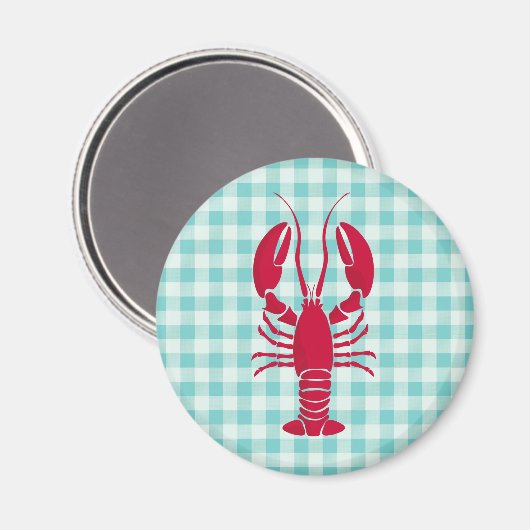 Lobster auf Blue Gingham Magnet (Vorderseite/Rückseite)