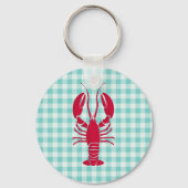 Lobster auf Blue Gingham Schlüsselanhänger (Vorderseite)