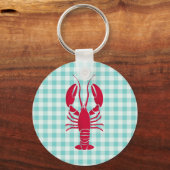 Lobster auf Blue Gingham Schlüsselanhänger (Vorderseite)