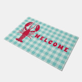 Lobster auf Blue Gingham Willkommen Fußmatte (Schrägansicht)