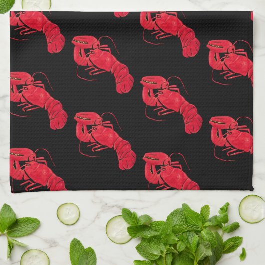 Lobster auf schwarzem Hintergrund von Marsden Hart Geschirrtuch (Gefaltet)