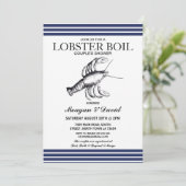 Lobster Boil Engagement Party Stripe Blue Beach Einladung (Stehend Vorderseite)
