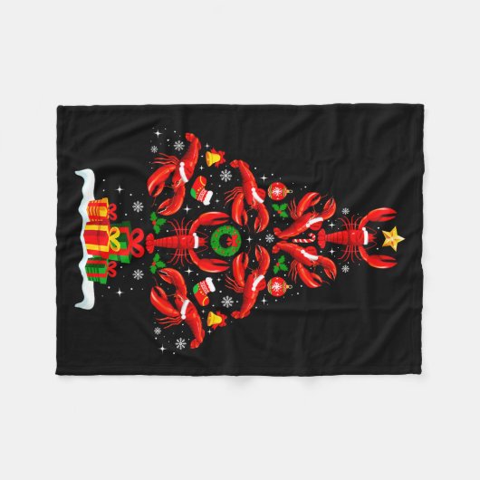 Lobster Christmas Tree Lights Santa Hat Funny Xmas Fleecedecke (Vorderseite (Horizontal))