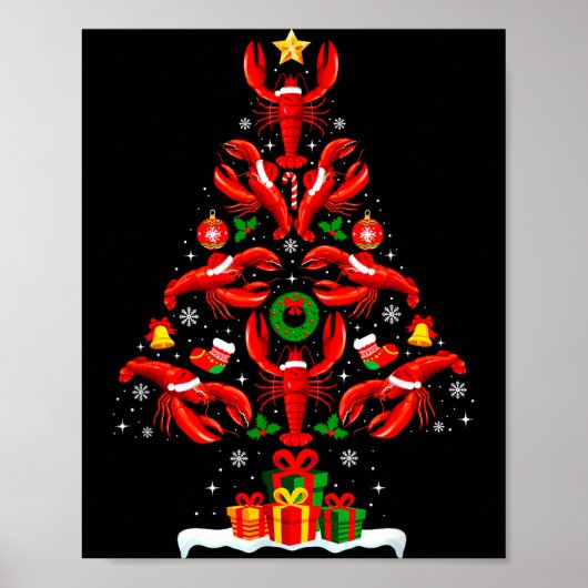 Lobster Christmas Tree Lights Santa Hat Funny Xmas Poster (Vorne)