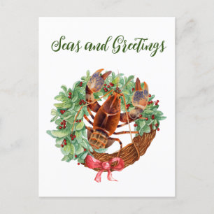 Lobster Christmas Watercolor Wreath Feiertagspostkarte