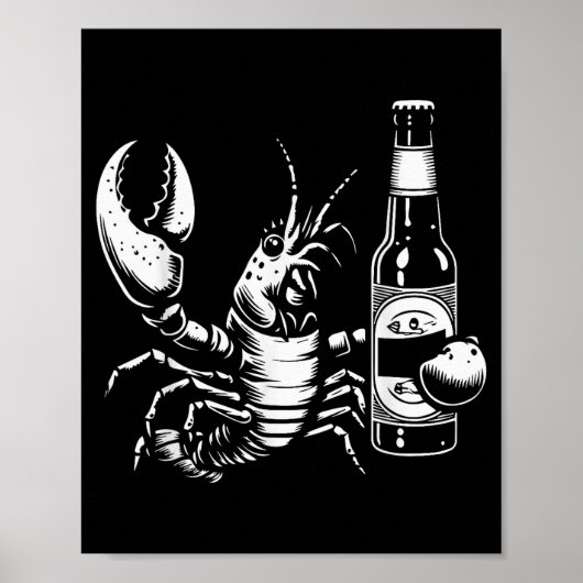 Lobster Crawfish Holding Beer Bottle Funny Crayfis Poster (Vorne)