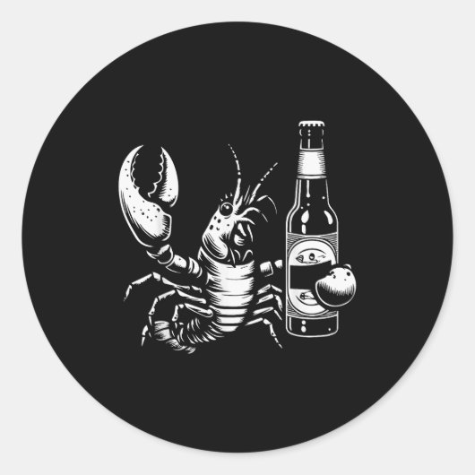 Lobster Crawfish Holding Beer Bottle Funny Crayfis Runder Aufkleber (Vorderseite)