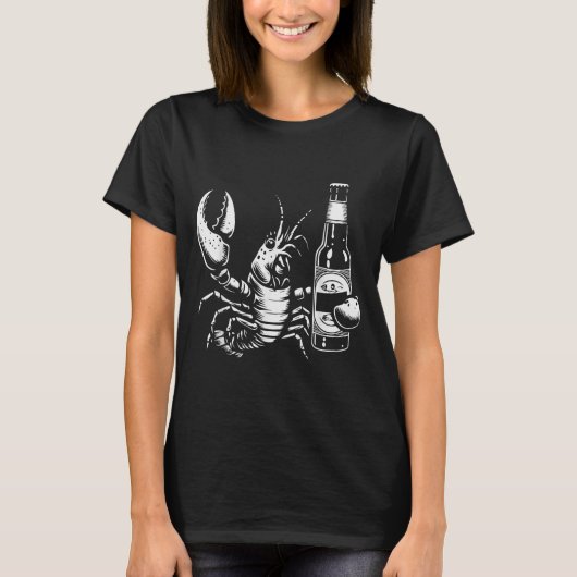 Lobster Crawfish Holding Beer Bottle Funny Crayfis T-Shirt (Vorderseite)