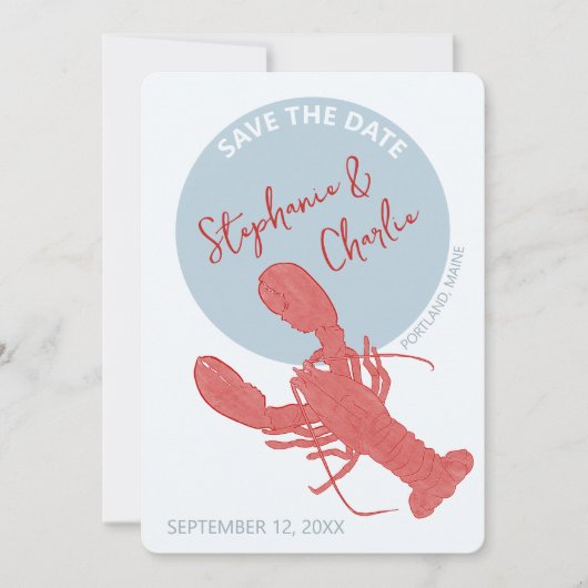Lobster Maine Wedding rettet das Datum Einladung (Vorderseite)