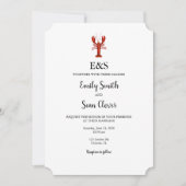 Lobster Nautical Wedgram Blue Gingham Einladung (Vorderseite)