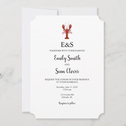 Lobster Nautical Wedgram Blue Gingham Einladung (Vorderseite)