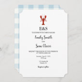 Lobster Nautical Wedgram Blue Gingham Einladung (Vorne/Hinten)