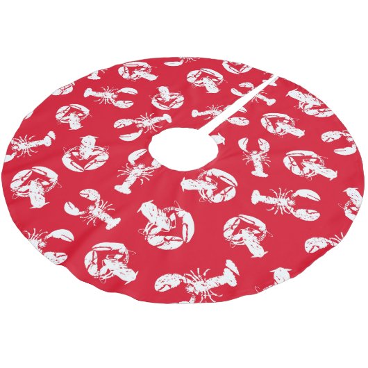 Lobster Pattern Red White Polyester Weihnachtsbaumdecke (Schrägansicht)